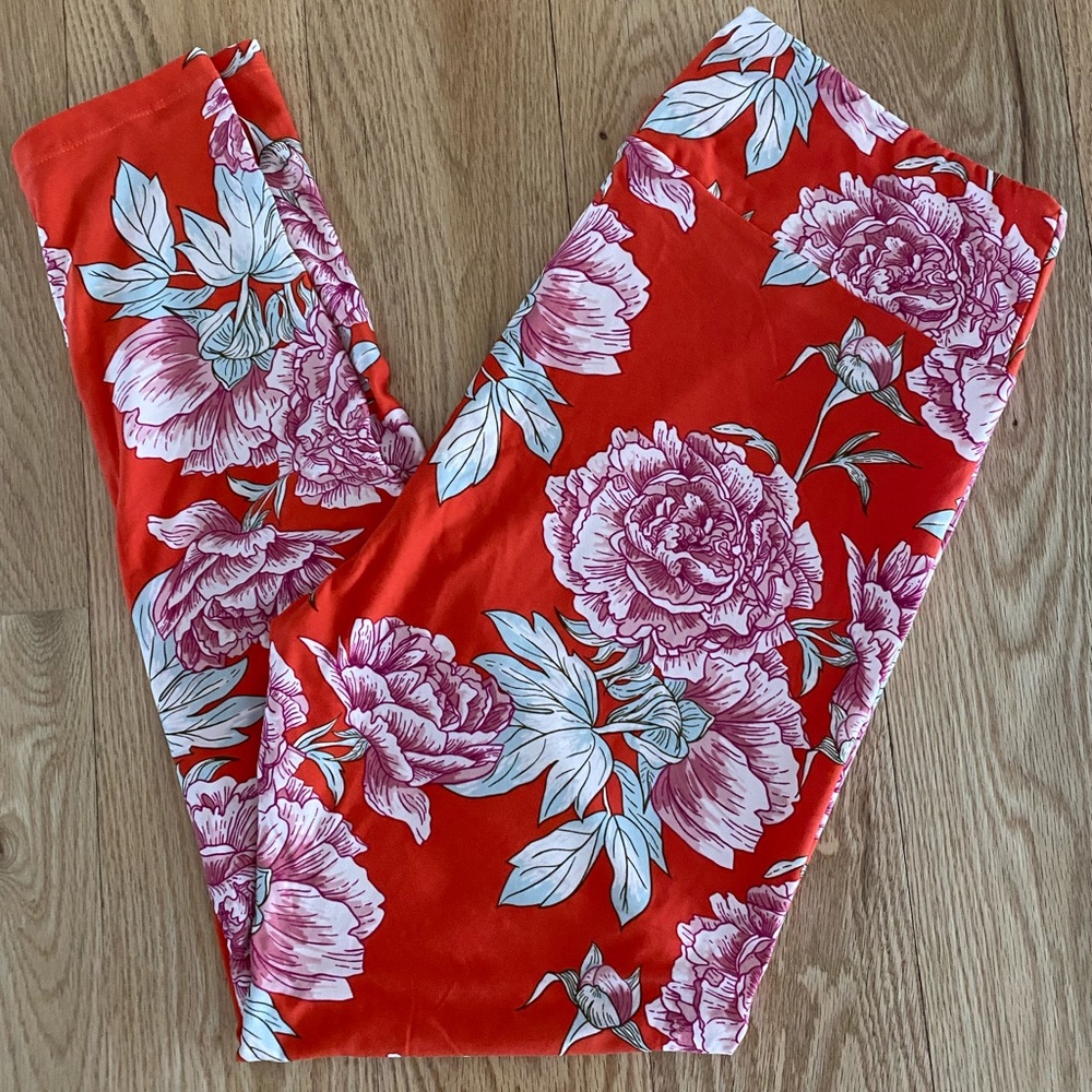 LuLaRoe TC2 Coral Floral Leggings